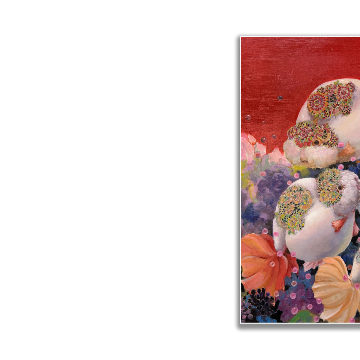 晓红艺术空间 I 5 层展厅原创手绘油画《繁花锦鲤》