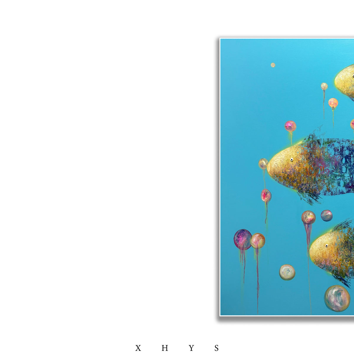 晓红艺术空间 I 5 层展厅原创手绘油画《三鱼聚瑞》