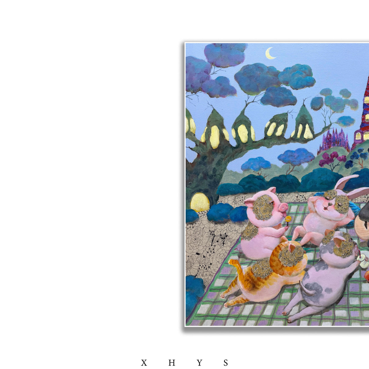 晓红艺术空间 I 5 层展厅原创手绘油画《林间野餐》