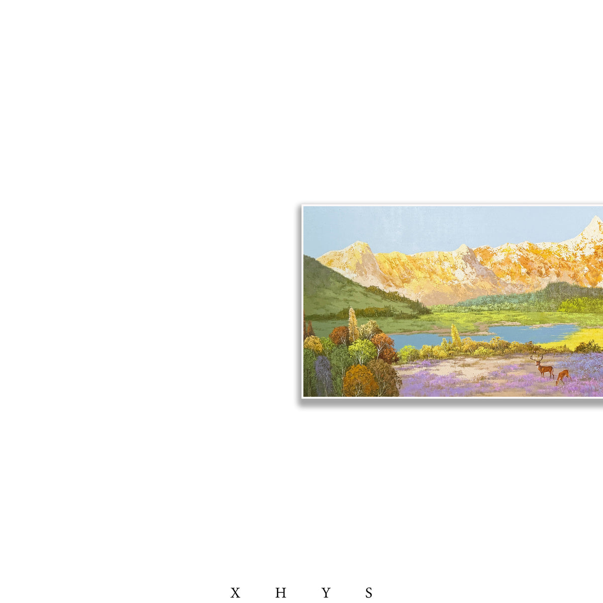 晓红艺术空间 I 5 层展厅原创手绘油画作品《鹿湖金境》