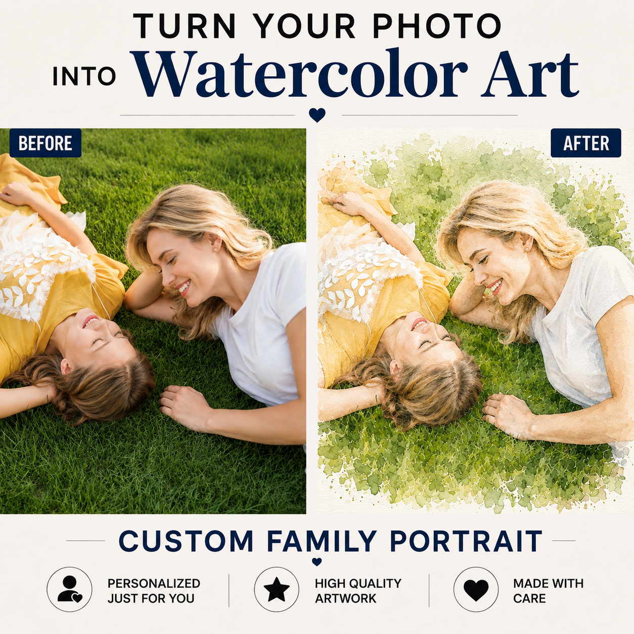 Personalized Family Watercolor Portrait, Custom Parent & Child Portrait from Photo