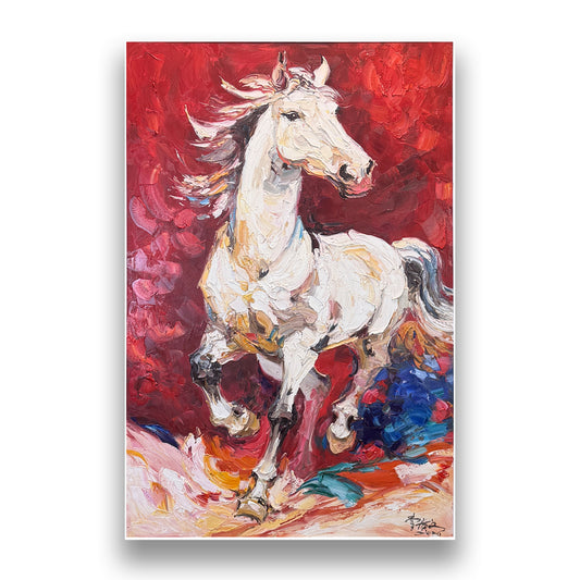 晓红艺术空间 I 5层展厅在展原创手绘油画作品《白马跃红川》