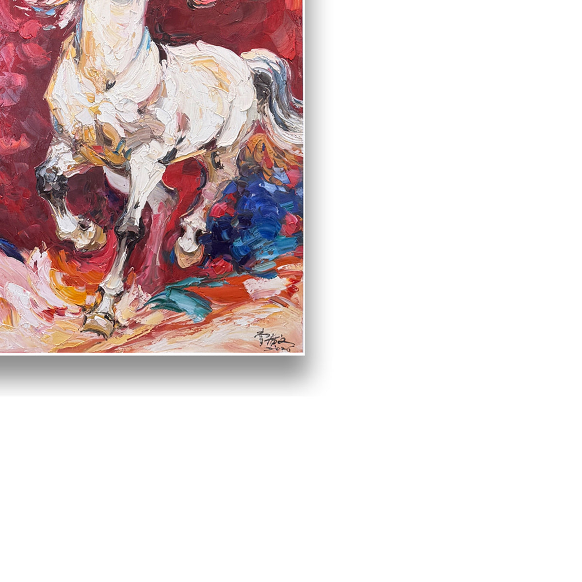 晓红艺术空间 I 5层展厅在展原创手绘油画作品《白马跃红川》