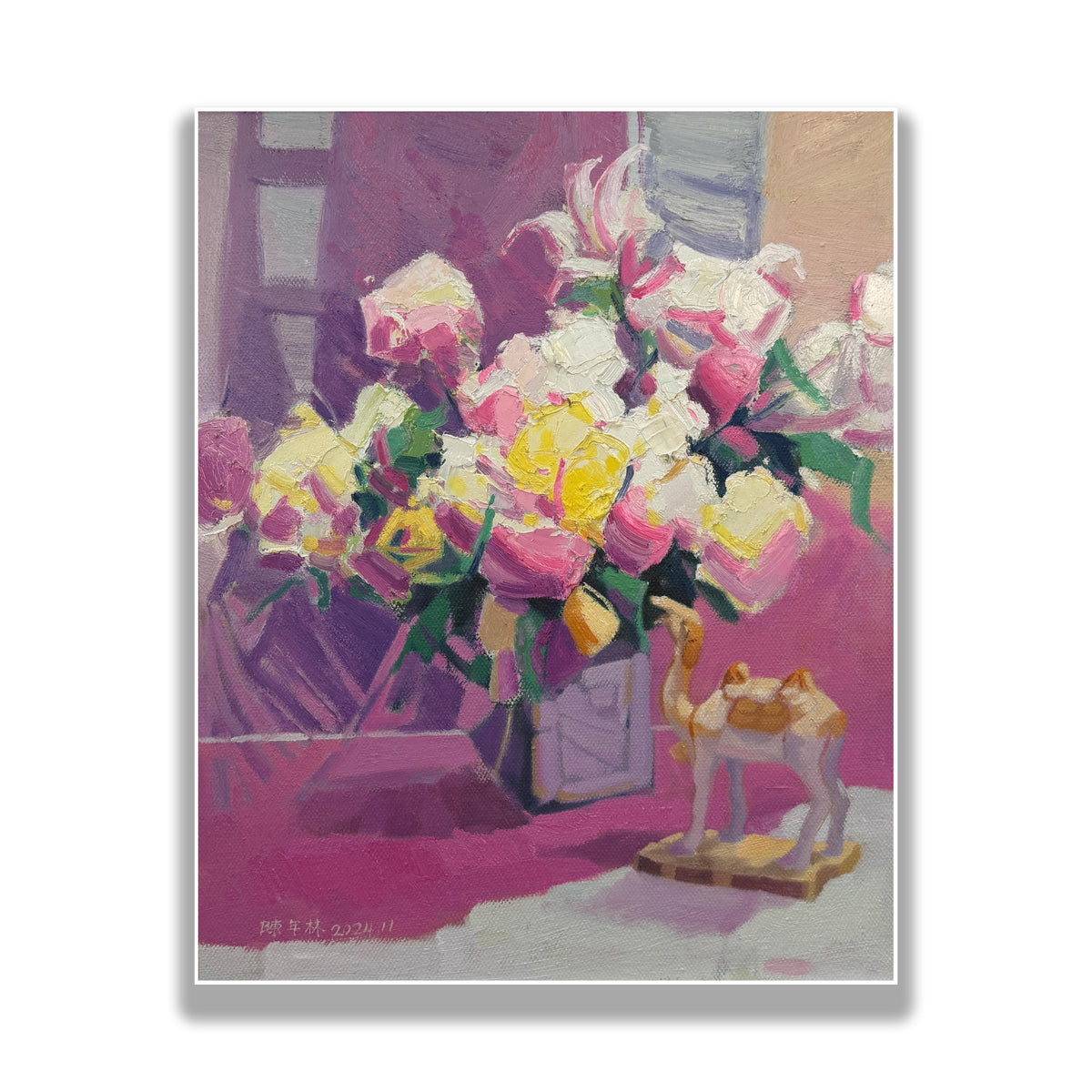 晓红艺术空间 I 5 层展厅原创手绘油画作品《瑞鹿衔春》