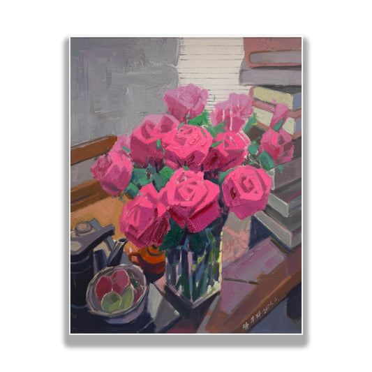 晓红艺术空间 I 5 层展厅原创手绘油画作品《玫语倾心》