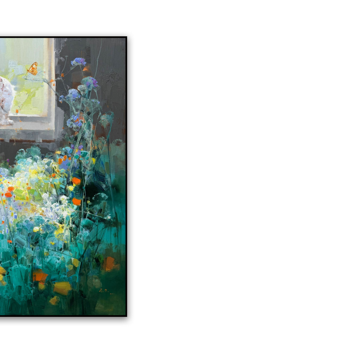 晓红艺术空间 I 5 层展厅原创手绘油画《窗畔猫语》