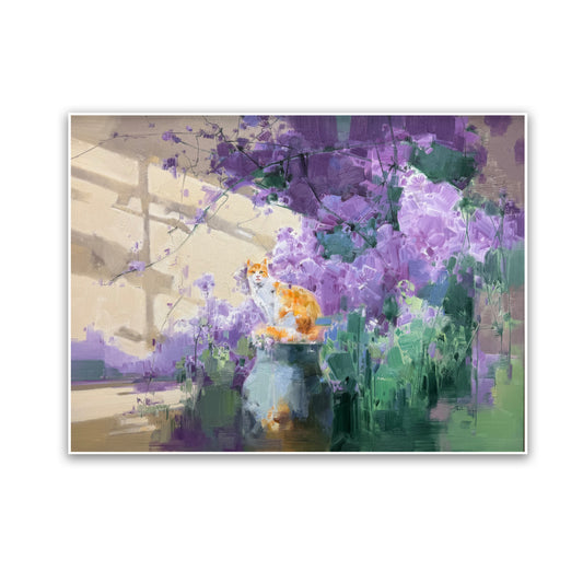 晓红艺术空间 I 5 层展厅原创手绘油画《紫藤猫语》