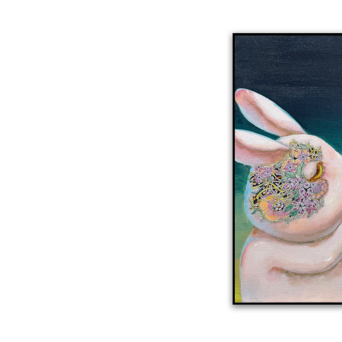 晓红艺术空间 I 5 层展厅原创手绘油画《花间兔的泡泡梦》