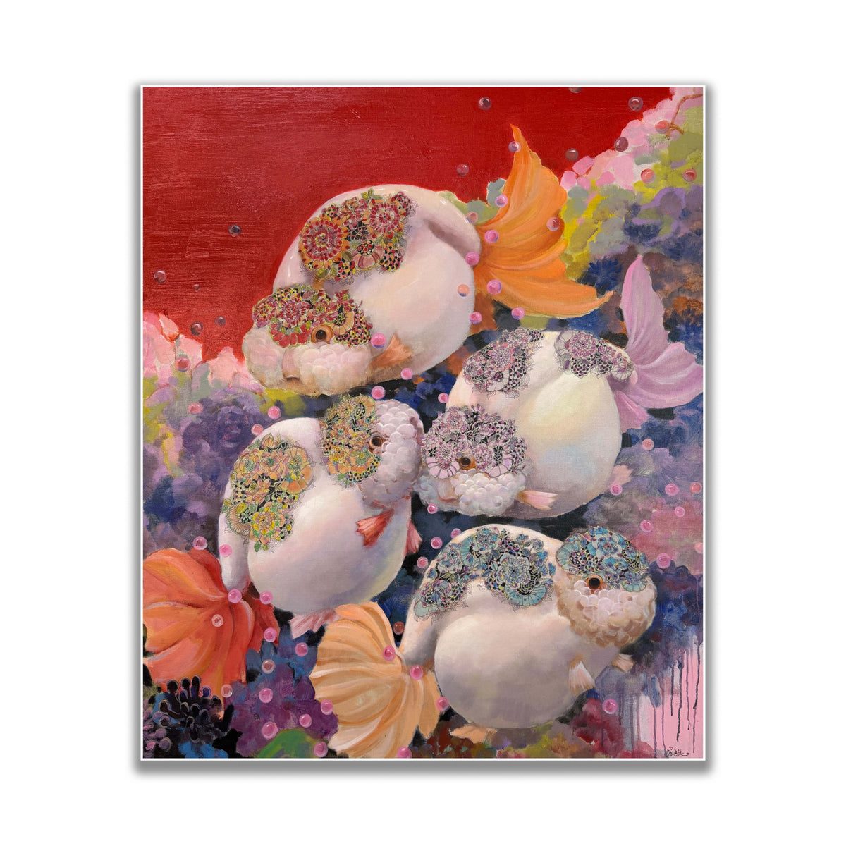 晓红艺术空间 I 5 层展厅原创手绘油画《繁花锦鲤》