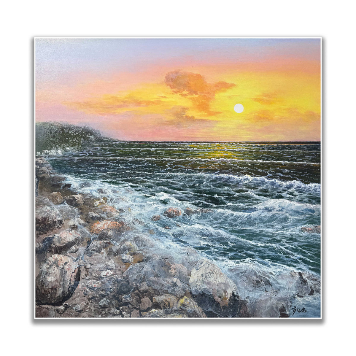 晓红艺术空间 I 5 层展厅原创手绘油画《晨光海岸》