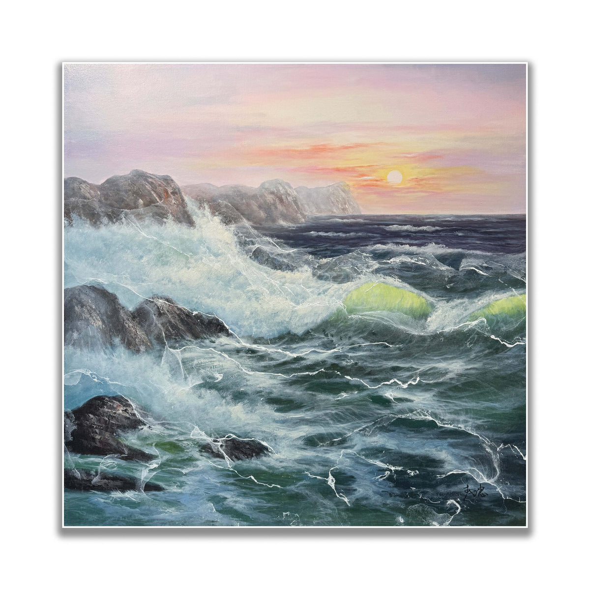 晓红艺术空间 I 5 层展厅原创手绘油画《金浪拍岸》
