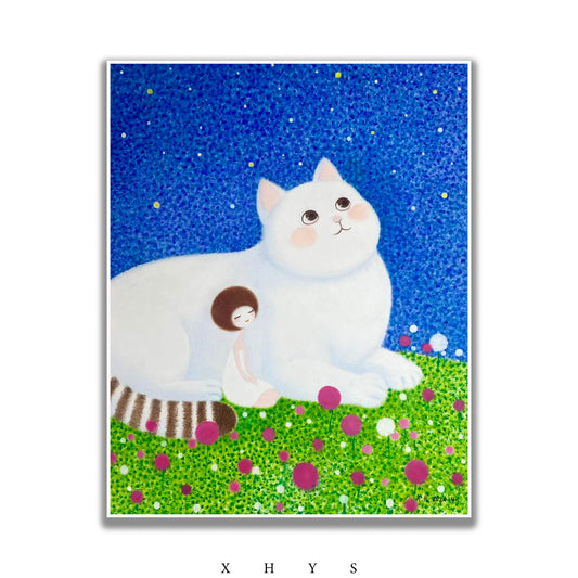 晓红艺术空间 I 5 层展厅原创手绘油画作品《猫与少女》