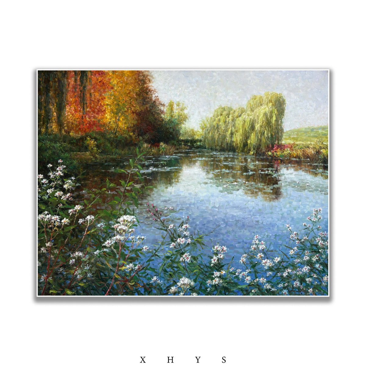 晓红艺术空间 I 5 层展厅原创手绘油画作品《平湖花影》