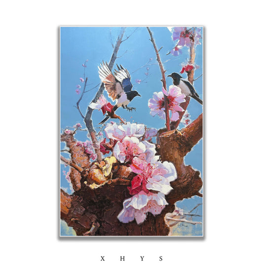 晓红艺术空间 I 5 层展厅原创手绘油画《喜鹊登梅》