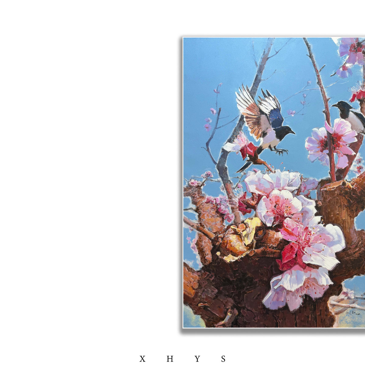 晓红艺术空间 I 5 层展厅原创手绘油画《喜鹊登梅》