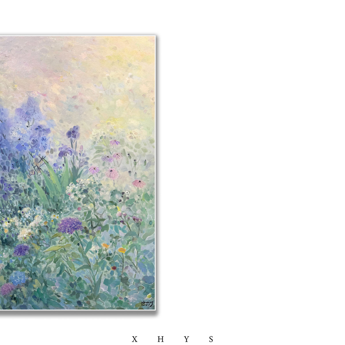 晓红艺术空间 I 5 层展厅原创手绘油画《蓝雾花间》