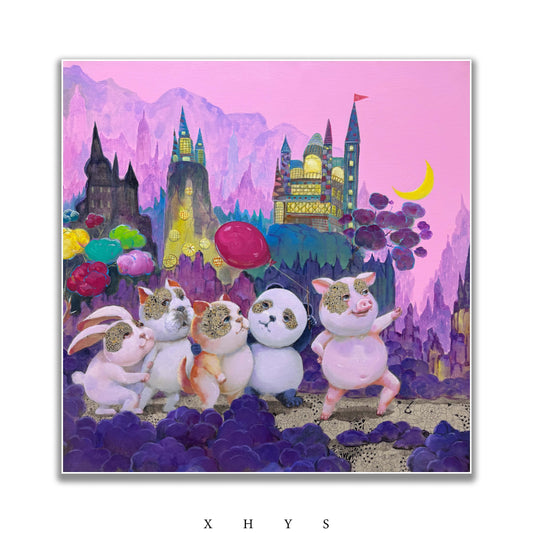 晓红艺术空间 I 5 层展厅原创手绘油画《夜晚探险队》