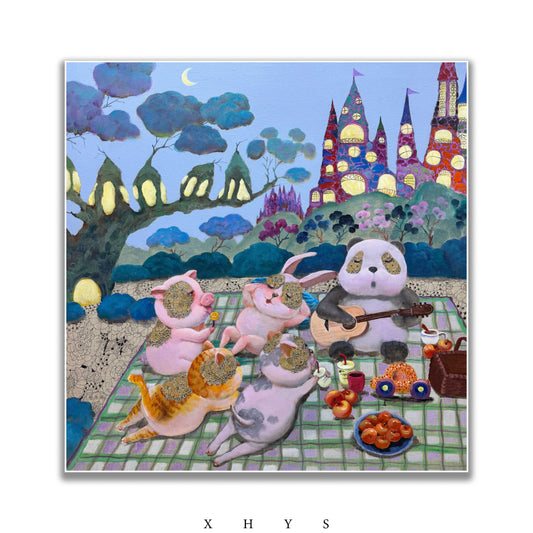 晓红艺术空间 I 5 层展厅原创手绘油画《林间野餐》