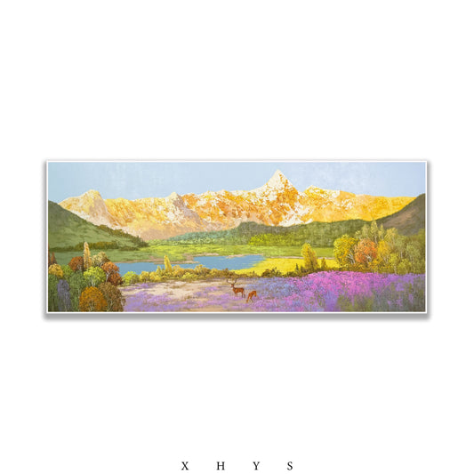 晓红艺术空间 I 5 层展厅原创手绘油画作品《鹿湖金境》