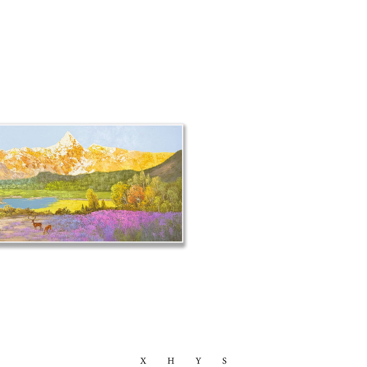 晓红艺术空间 I 5 层展厅原创手绘油画作品《鹿湖金境》