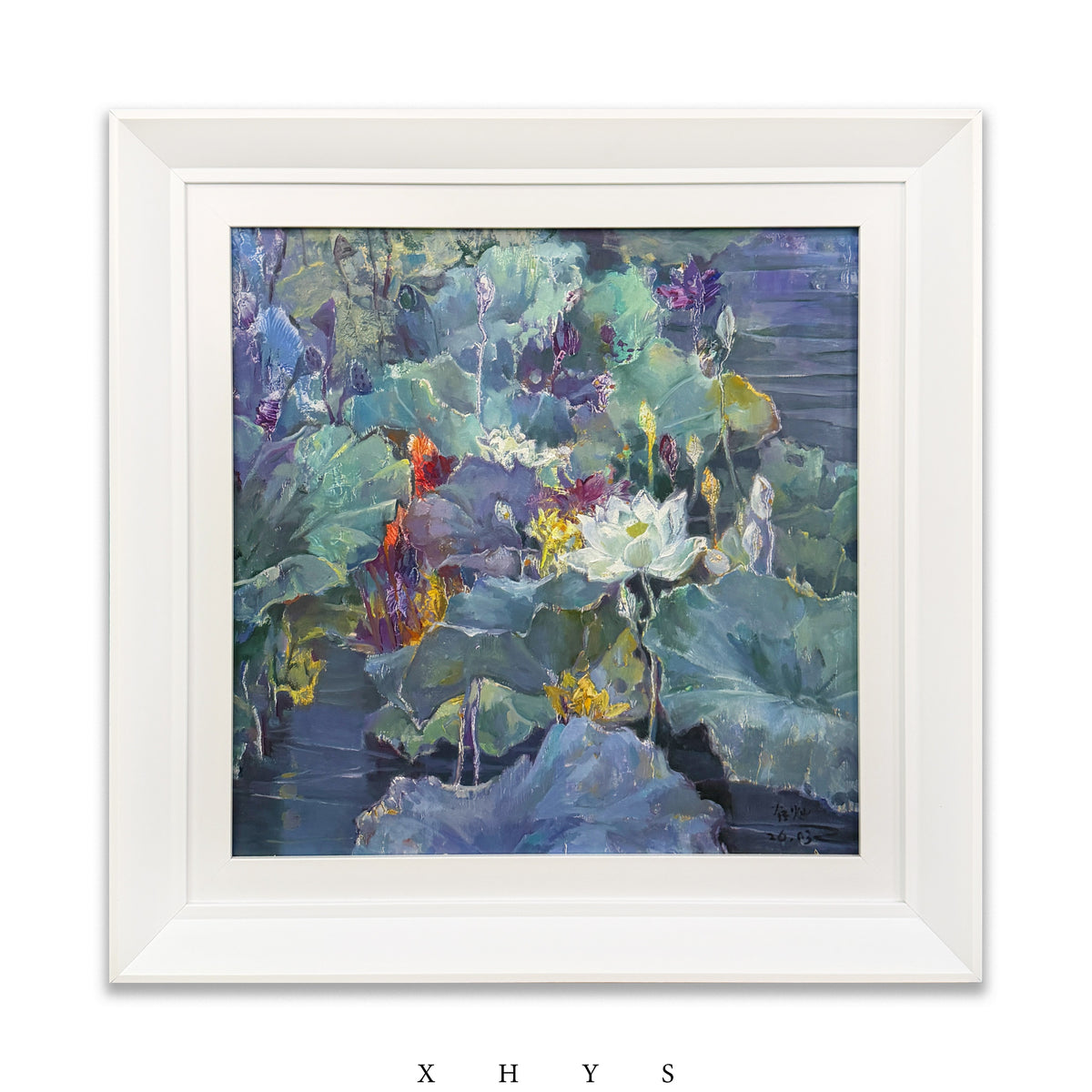 晓红艺术空间 I 5 层展厅原创手绘油画作品《莲塘晚色》