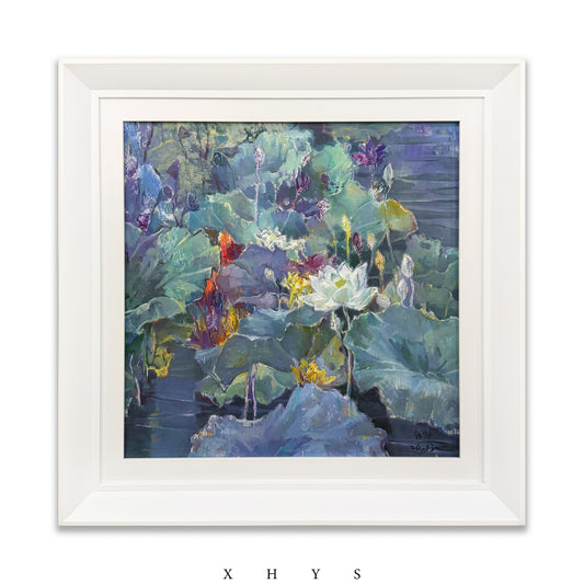 晓红艺术空间 I 5 层展厅原创手绘油画作品《莲塘晚色》