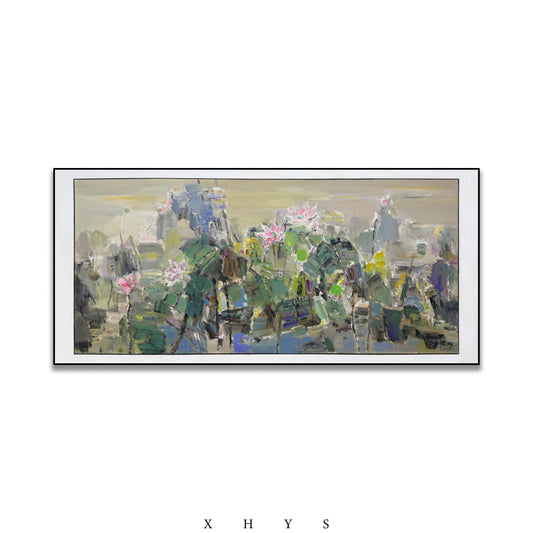 晓红艺术空间 I 5 层展厅原创手绘油画作品《荷塘边》