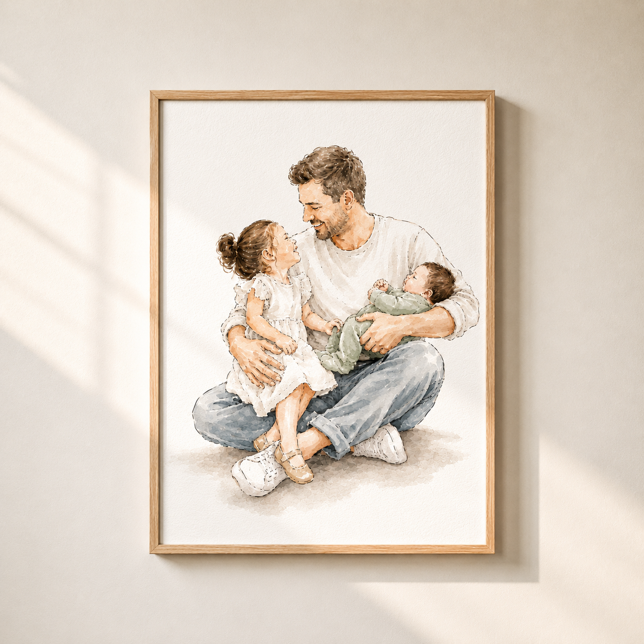 Personalized Family Watercolor Portrait, Custom Parent & Child Portrait from Photo