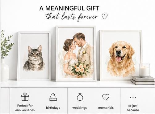 Custom Family & Pet Line Art Portrait | Personalized Portrait From Photo