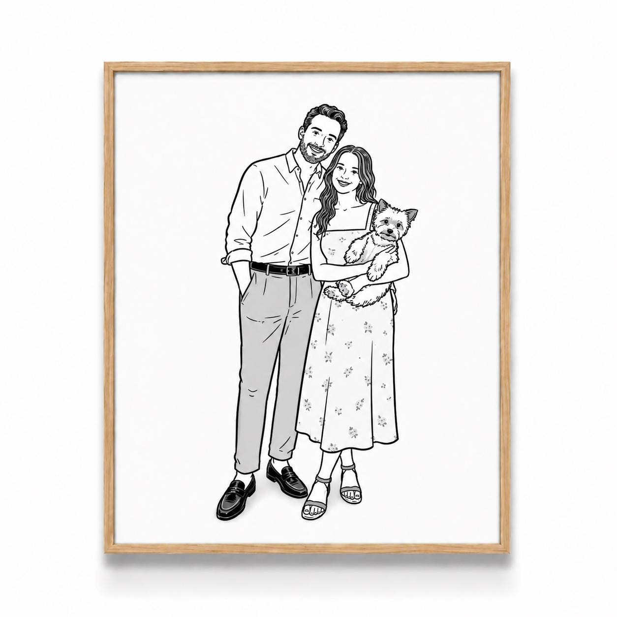 Custom Family & Pet Line Art Portrait | Personalized Portrait From Photo