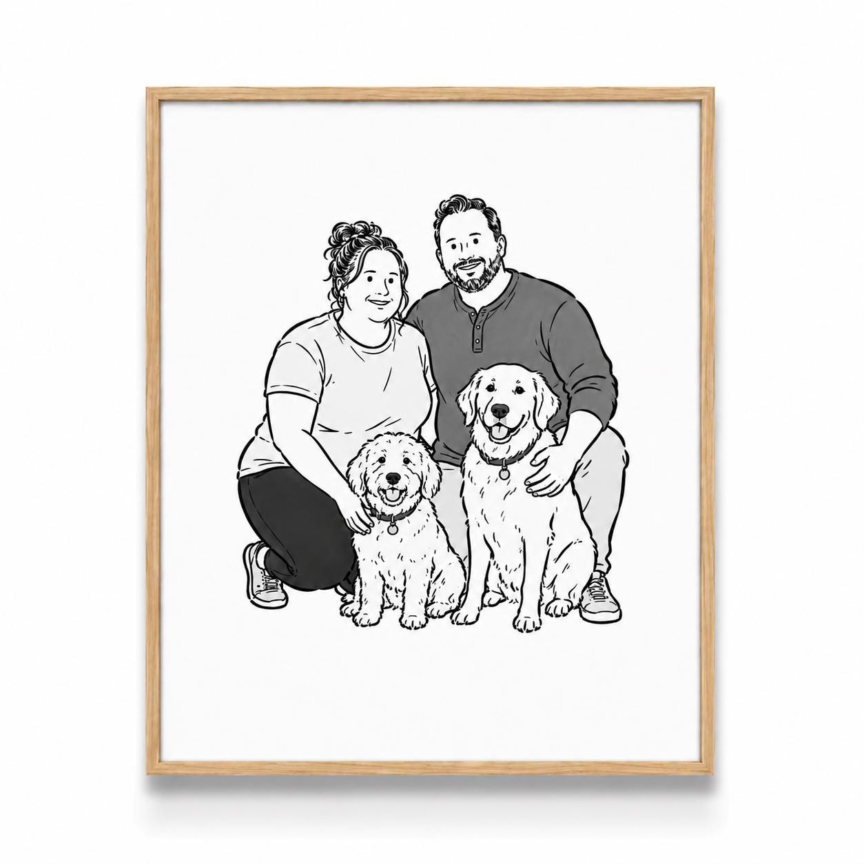 Custom Family & Pet Line Art Portrait | Personalized Portrait From Photo