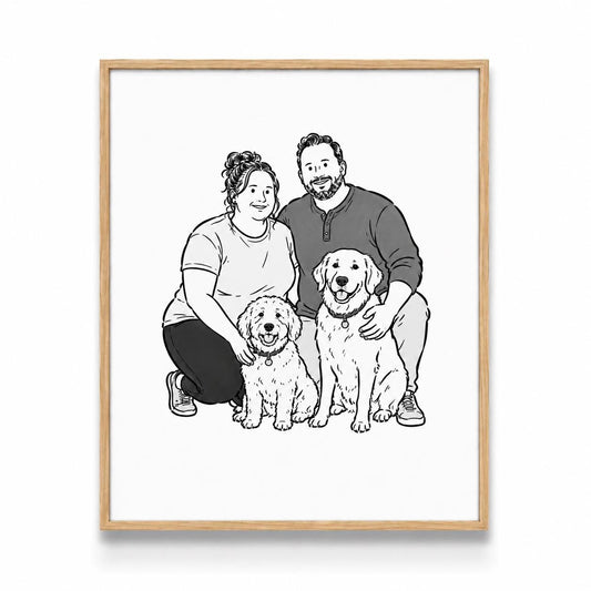 Custom Family & Pet Line Art Portrait | Personalized Portrait From Photo