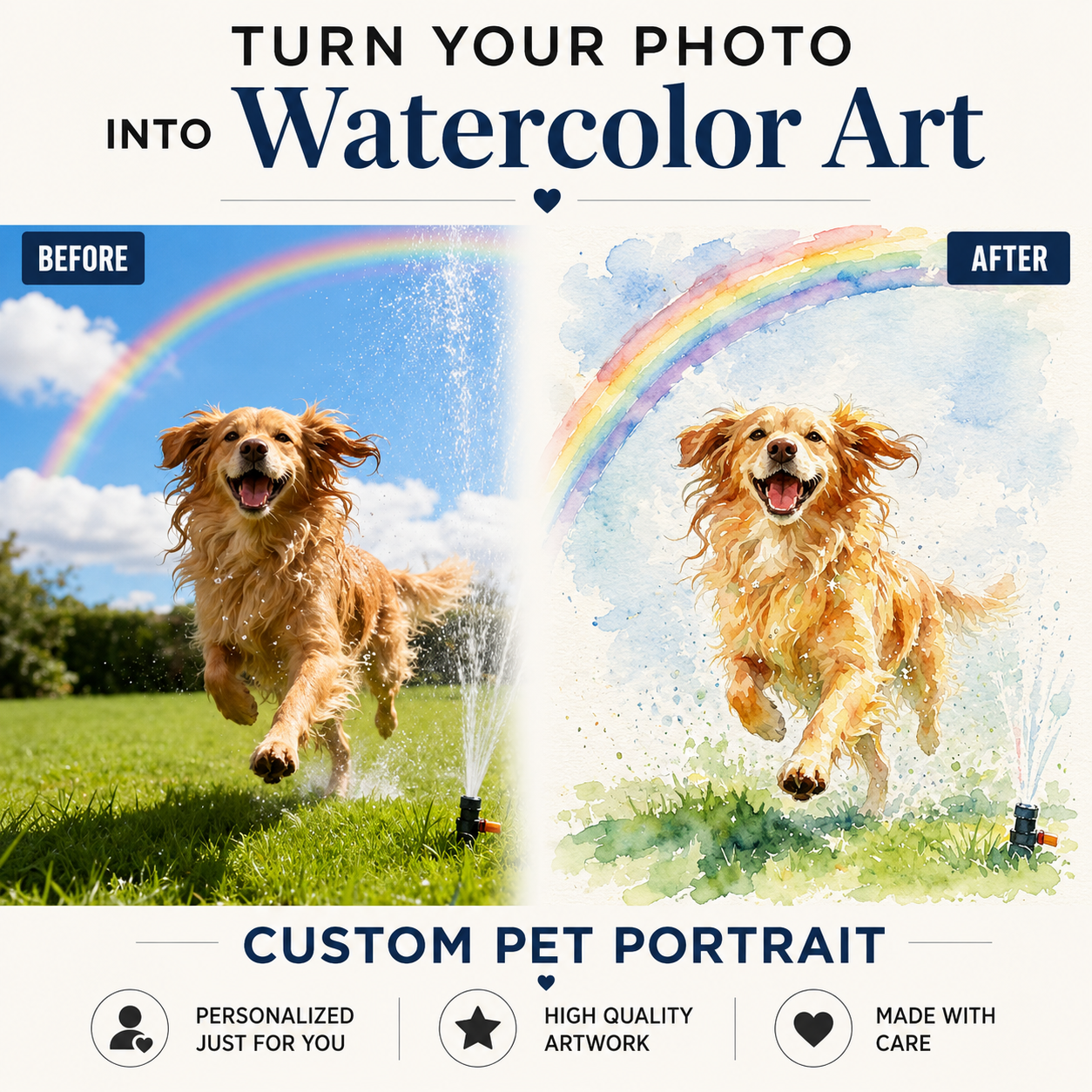Custom Pet Watercolor Portrait, Personalized Dog & Cat Portrait from Photo